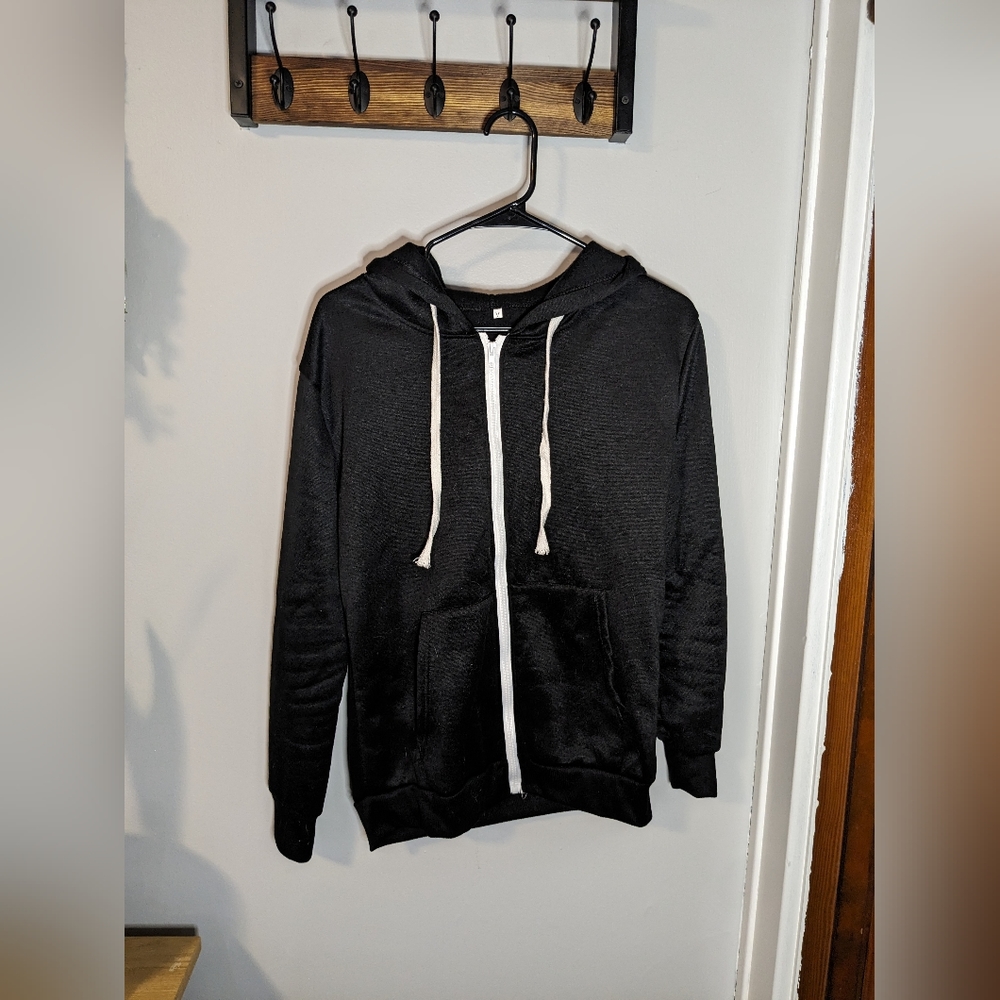 Basic Black Full Zip-up Sweatshirt with White Trim